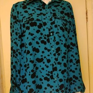 NWT Teal and Black Button Down Shirt Artsy Design Small